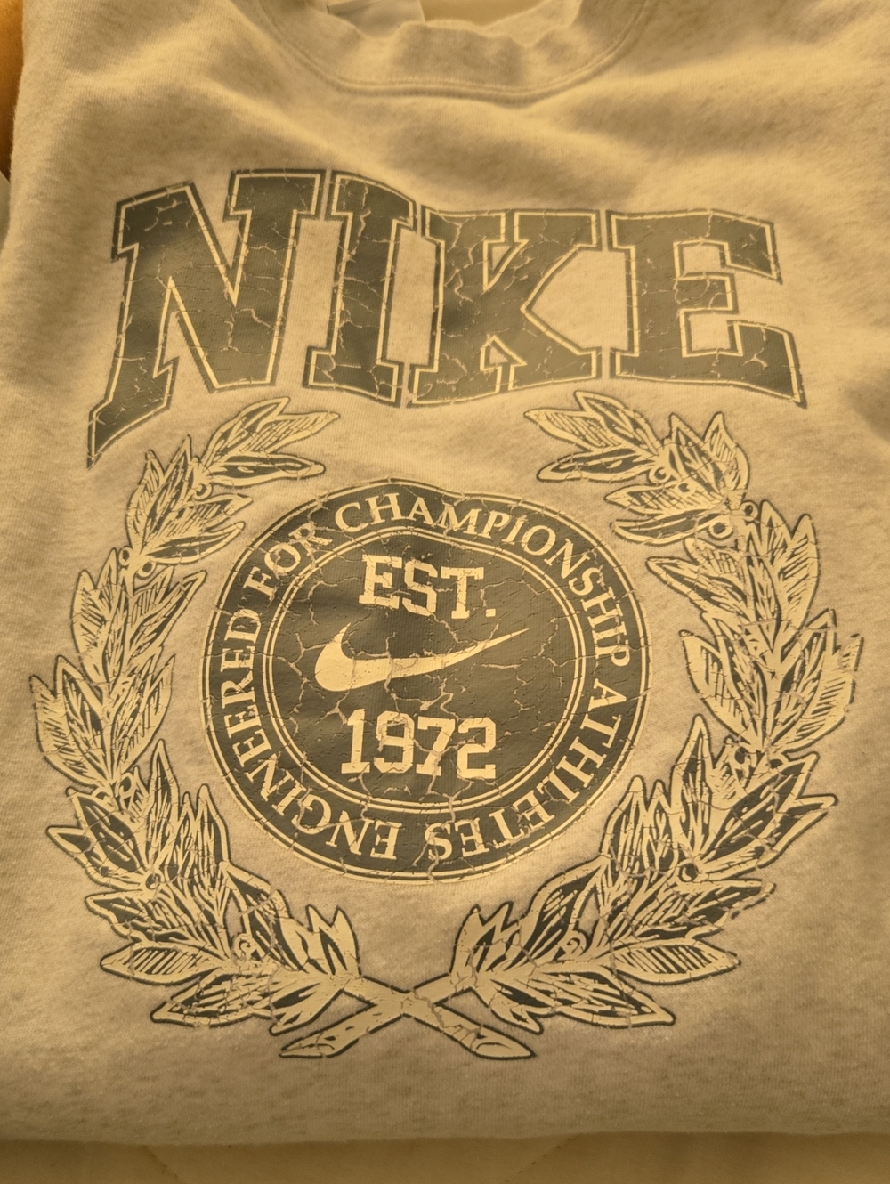 Nike Light Gray Crewneck Sweatshirt with Vintage Crest Graphic